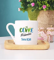Çevre Mühendisi Türk Kahvesi Fincanı Ahşap Altlıklı