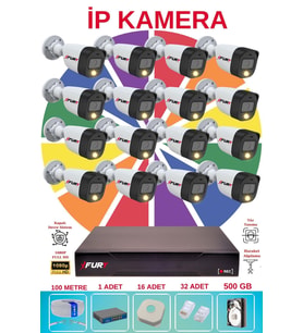 FURY 16 Lı Ip Güvenlik Kamera Seti Sesli 4mp Gece Renkli Su Geçirmez 5515s 500GB