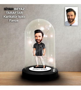 KİŞİYE ÖZEL Siyah Beyaz, KARAKARTAL TARAFTAR TASARIMLI IŞIKLI KARİKATÜR FANUS BİBLO FN206