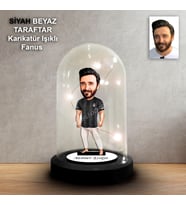 KİŞİYE ÖZEL Siyah Beyaz, KARAKARTAL TARAFTAR TASARIMLI IŞIKLI KARİKATÜR FANUS BİBLO FN206