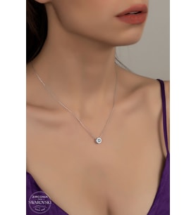 SWAROVSKİ CRYSTAL TEK TAŞ  925 AYAR GÜMÜŞ KOLYE