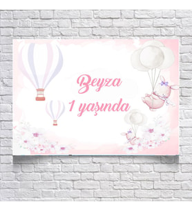 Pembe Balon Temalı Doğum Günü Afişi 35X50 cm