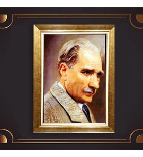 Özel Seri Paspartulu Çerçeveli Atatürk Tablo l51 (Gold)