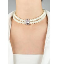 Kristal Uçlu İnci Choker Kolye  - Pembe