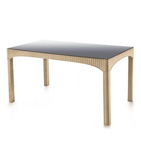 Omnipazar SY-2589 Bej Rattan Temperli Kapalı Camlı Masa Dikdörtgen 82153