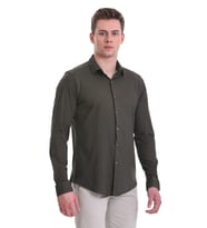 Hatemoğlu Yeşil Slim Fit Baskılı %100 Pamuklu Slim Yaka Uzun Kollu Baskılı Casual Gömlek