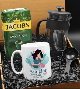 Anneler Gününe Özel Kupa & French Press & 250 Gram Jacobs Filtre Kahve Hediye Seti