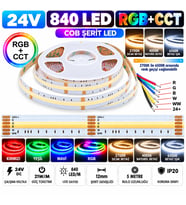 5 Metre 24V 840 Led 12mm RGB+CCT RGB Beyaz ve Günışığı Cob Şerit Led 6 Pin