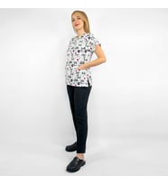 Unisex Beyaz Panda Desenli Likralı Doktor Hemşire Scrubs Üniforma Takımı