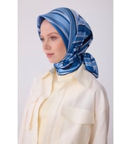 Geometrik Desen İpek Twill Eşarp (T)  4311 (Mavi)