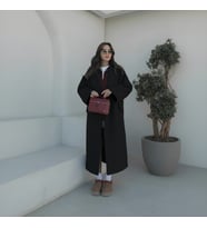 Kışlık Astarlı Detaylı Kadın Kaşmir Kaban (Siyah)