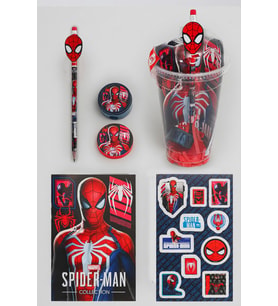 x Dekomus Lisanslı Spiderman Hero Force Collection Cup 5 Parça Kırtasiye Seti Sticker, Tüylü Kalem "Dekomus Cep Defteri Hediyeli"