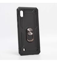 Samsung Galaxy A10 Uyumlu Kılıf Standlı Manyetik Yüzüklü Military Magnetic Ring Polycarbonate and TPU Case (Siyah)