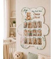 Kişiye Özel İlk Yaş 12 Aylık Bebek Fotoğraf Panosu – 40×45 cm Ahşap