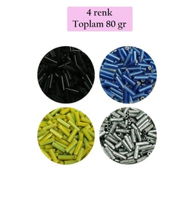 Uzun Boru Kesme Boncuk Çap 2mm Uzunluk 10 mm - 4 Renk - Toplam 80 Gram - BNC430