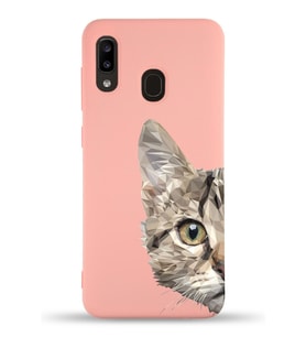 Samsung Galaxy A20e Uyumlu Lansman Kılıf Catface Tasarımlı İçi Kadife Kapak-Pembe (Şeffaf)