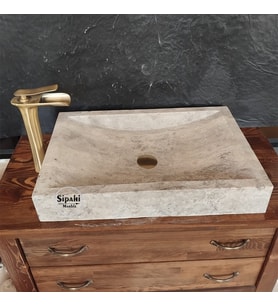 Gümüş Traverten Yay Model Dikdörtgen Lavabo