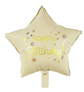 Happy Birthday Krem Renk Yıldız Folyo Balon