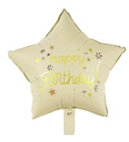 Happy Birthday Krem Renk Yıldız Folyo Balon
