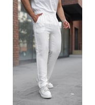 Erkek Beli Lastikli Pera Keten Pantolon