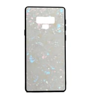 Galaxy Note 9 Kılıf Mermer Desenli Marbel Temperli Cam Silikon Kılıf (Beyaz)