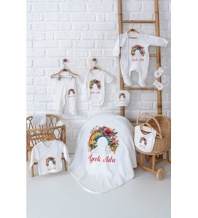 Pia Baby Premium %100 Pamuk Yenidoğan Bebek Hediyesi Kız 10 Parça Hastane Seti 5066-01 (Krem)