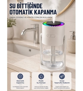 LED Işıklı Hava Nemlendirme Cihazı Şeffaf Su Hazneli Sessiz Masaüstü Nemlendirici