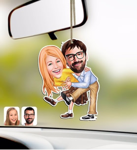 BK Gift Kişiye Özel Sevgililer Karikatürlü Ahşap Araba Dikiz Ayna Süsü-102