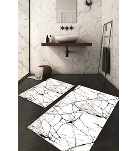 Dijital Baskılı Kaymaz Taban Yıkanabilir 2'li Klozet Takımı Banyo Paspası NDKZ-HS-212 (Beyaz)