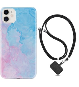 Apple iPhone 11 12 13 Mini Kılıf Boyun Askılı Silikon Pink Blue Abstract 1385
