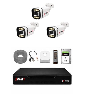 FURY 3 Kameralı 5MP Lens 1080P 6 Warm LED Renkli Gece Görüşlü Güvenlik Kamera Sistemi 1TB 1606