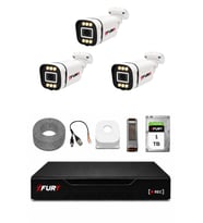 FURY 3 Kameralı 5MP Lens 1080P 6 Warm LED Renkli Gece Görüşlü Güvenlik Kamera Sistemi 1TB 1606