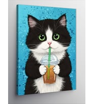 Kanvas Tablo Limonata İçen Şirin Kedi