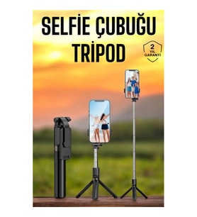 Mey İthalat® Selfie Çubuğu Tripod Kumandalı Telefon Tutucu Siyah