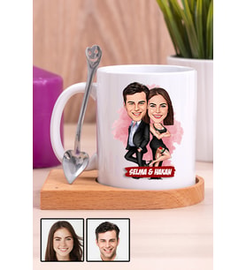 Sevgiliye İlginç Hediye Davete Hazırız Karikatürlü Ahşap Altlıklı Beyaz Kupa Bardak