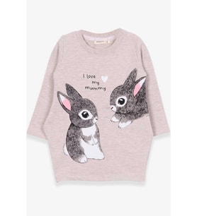 Breeze Kız Çocuk Tunik Tavşan Desenli 1.5-5 Yaş, Bej Melanj