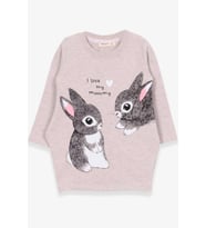 Breeze Kız Çocuk Tunik Tavşan Desenli 1.5-5 Yaş, Bej Melanj