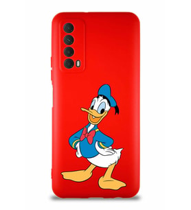 Huawei Y7A Soft Premier Kapak Donald Duck-C Tasarımlı Silikon Kılıf - Kırmızı (Şeffaf)