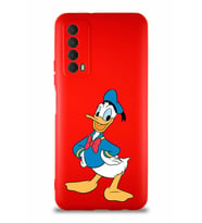 Huawei Y7A Soft Premier Kapak Donald Duck-C Tasarımlı Silikon Kılıf - Kırmızı (Şeffaf)