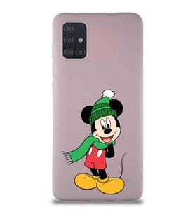 Samsung Galaxy A51 Soft Premier Kapak Mickey Mouse-G Tasarımlı Silikon Kılıf - Pudra (Şeffaf)