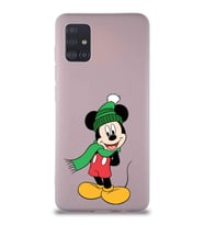 Samsung Galaxy A51 Soft Premier Kapak Mickey Mouse-G Tasarımlı Silikon Kılıf - Pudra (Şeffaf)