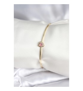 Mey İthalat® Pembe Zirkon Taşlı Kalp Model Gold Renk Kadın Bileklik