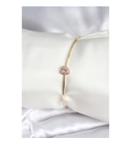 Mey İthalat® Pembe Zirkon Taşlı Kalp Model Gold Renk Kadın Bileklik