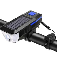TechTic Güneş Enerejili Bisiklet Feneri Korna Su Geçirmez Solar Scooter Işık Şarj Edilebilir Ön Far (Mavi)