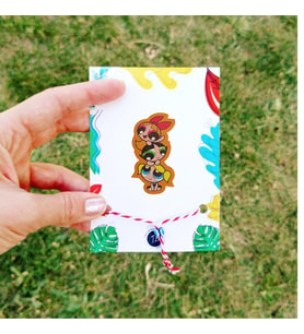 Powerpuff Girls 3'lü Ahşap Rozet Marteniçka Bileklik Hediyeli -Çanta-Broş-Aksesuar (Çok Renkli)