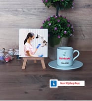 Diş Hekimi Fotoğraflı Dekoratif Taş, Ahşap Altlıklı Türk Kahvesi Fincanı Hediye (Model 2)