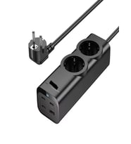 67W GaN Hızlı Şarjlı Kablolu Priz – 3x Type-C + 1x USB + 2'li Priz  1.5M Uzatma Kablosu – Siyah