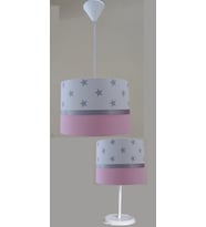 Beyaz Yıldızlı Pembe 2,li Set Çocuk Odası Genç Ve Bebek Odası Avize Ve Abajur Seti Aydınlatma (Beyaz - Pembe - Gri)