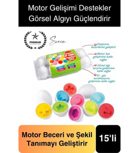 15'li Geometrik Yumurta Eşleme Oyunu Motor Gelişim Görsel Algı Şekilli Eğitici Öğretici Oyuncak
