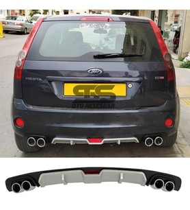 Ford Fiesta 2003-2008 Difüzör Arka Tampon Eki 4 Egzoz Çıkışlı Gri